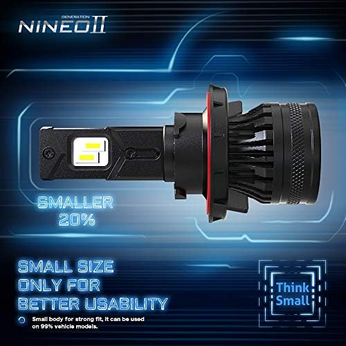 Nineo H13 נורות פנס LED, 18000lm w/מיני גודל | החלפת הלוגן 6500K מגניב לבן-9008 עיצוב מאוורר ערכת המרה
